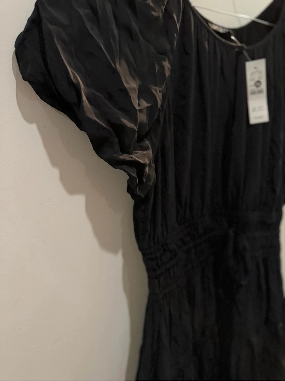 J. Crew Elena Puff-Sleeve Dress Black Crepe de Chine Maxi Sz. M $188 CA679 NEW